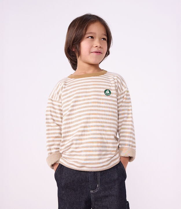 T-shirt a maniche lunghe a righe bambino beige/ecru/beige