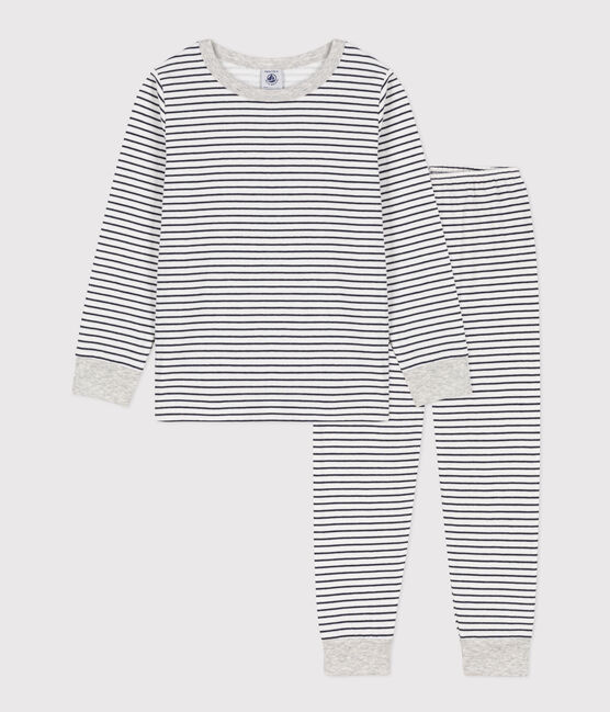 Pigiama bambino unisex in tubique a righe bianco MARSHMALLOW/blu SMOKING