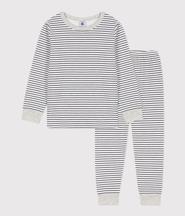 Pigiama bambino unisex in tubique a righe bianco/blu
