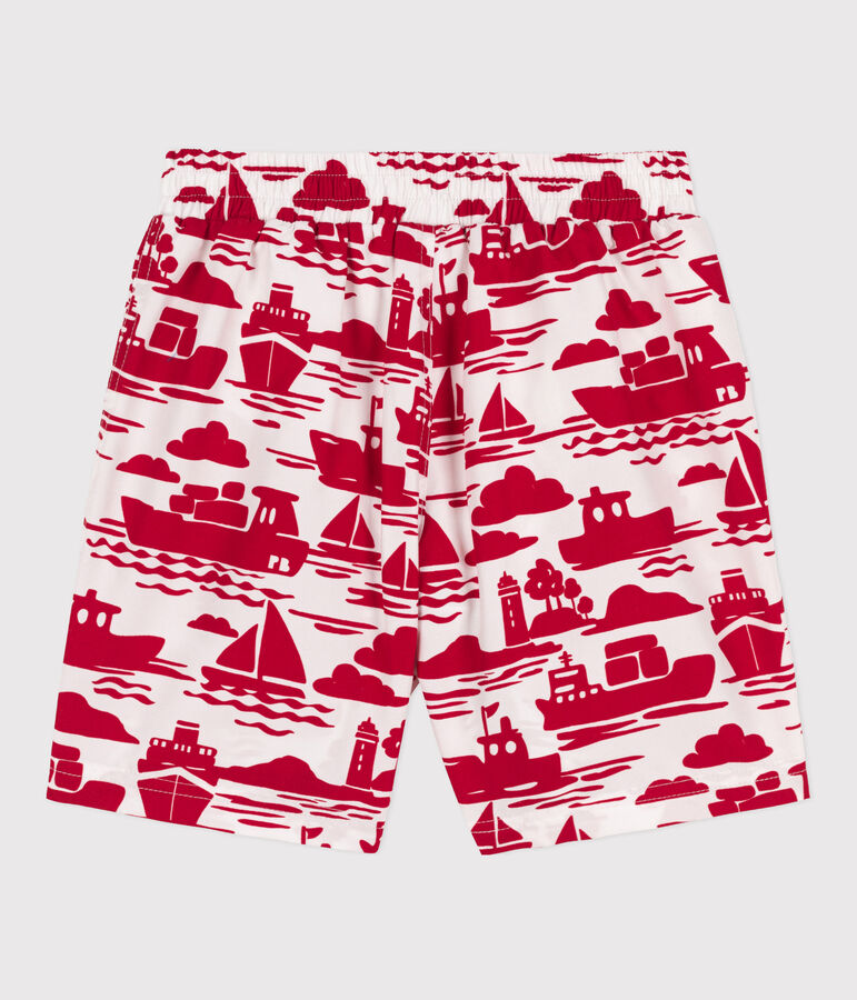 Shorts da mare bambino riciclati con stampa ecru/rosso
