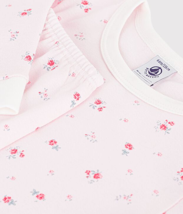 Pigiama bambina molto aderente in cotone con stampa a fiori rosa/multicolore