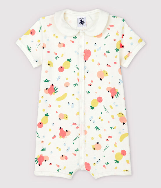 Tutina corta frutti bebè femmina in cotone bianco MARSHMALLOW/bianco MULTICO