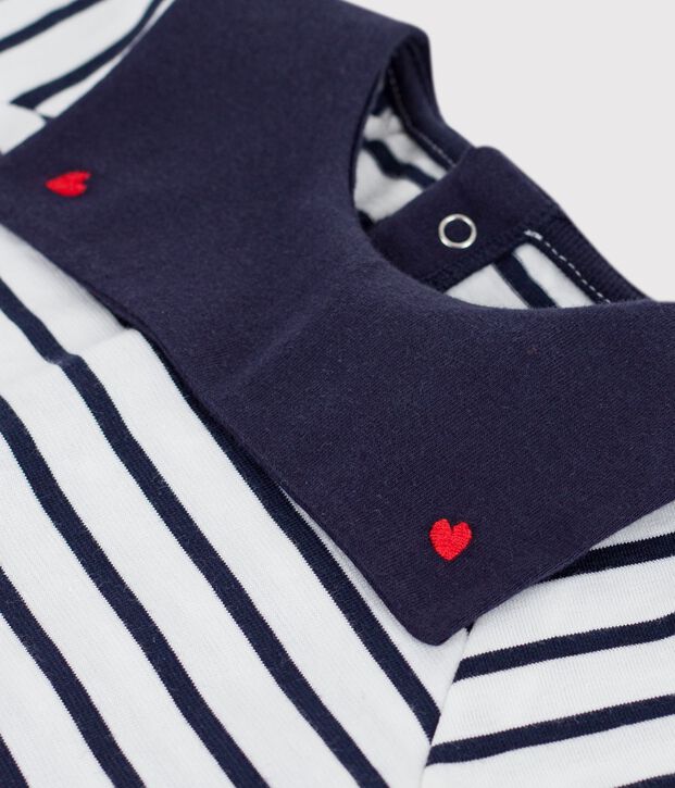 Blusa in cotone a righe marini&egrave;re con colletto ricamato neonata bianco/blu