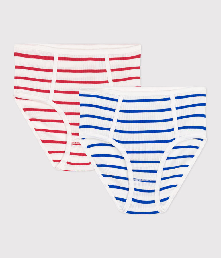 Confezione da 2 slip a vita alta in cotone a righe donna multicolore