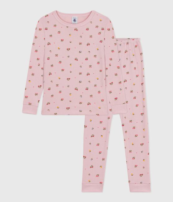 Pigiama con gamba molto aderente in cotone con stampa a fiori bambina rosa JOLI/bianco MULTICO