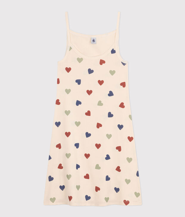Camicia da notte corta in cotone motivo a cuore donna ecru/multicolore