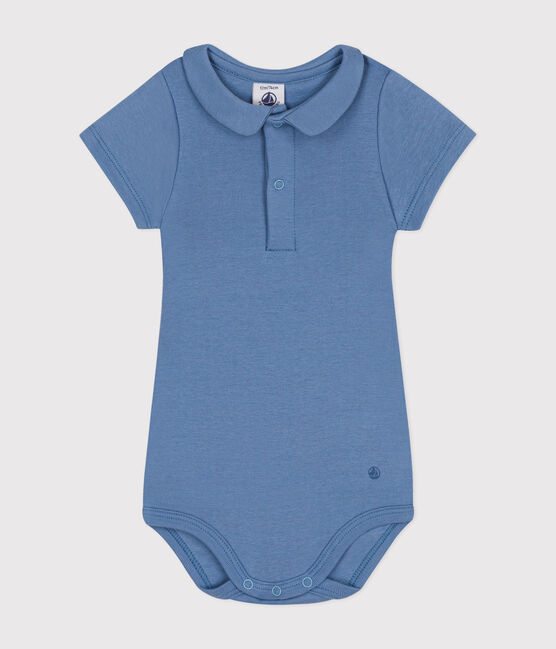 Body bebè in cotone a maniche corte con colletto alla Claudine blu BEACH