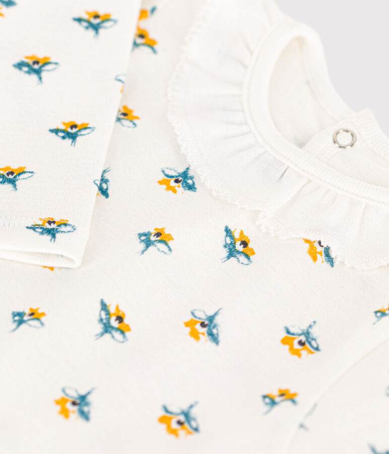 Body in cotone a manica lunga con stampa e collaretto per beb&egrave; bianco MARSHMALLOW/bianco MULTICO