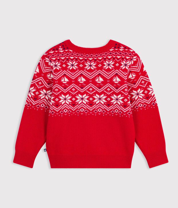 Pullover in misto lana e cotone jaquard bambino rosso/multicolore