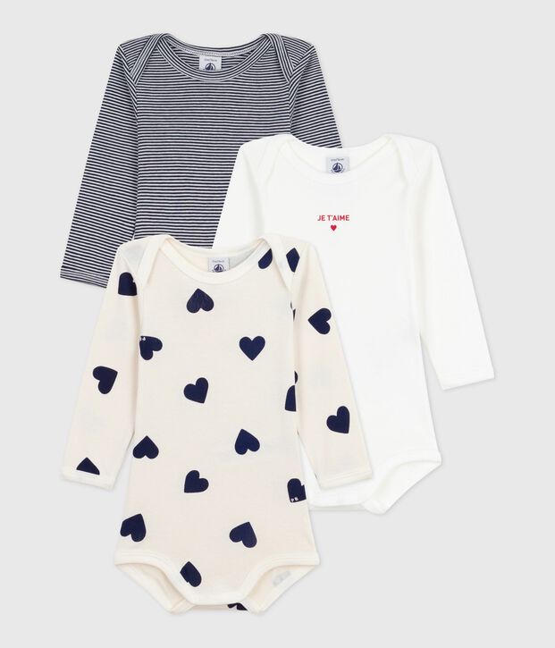 Set di body a maniche lunghe in cotone con stampa a cuori neonato multicolore