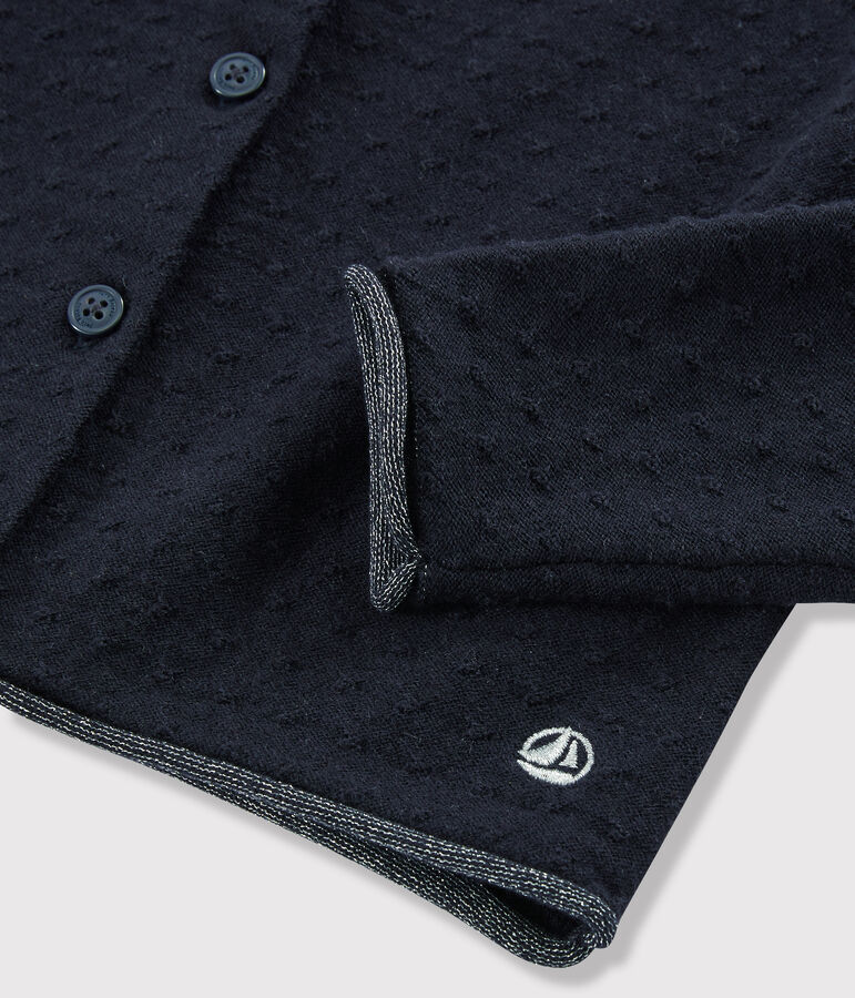 Cardigan bambina in lana e cotone blu