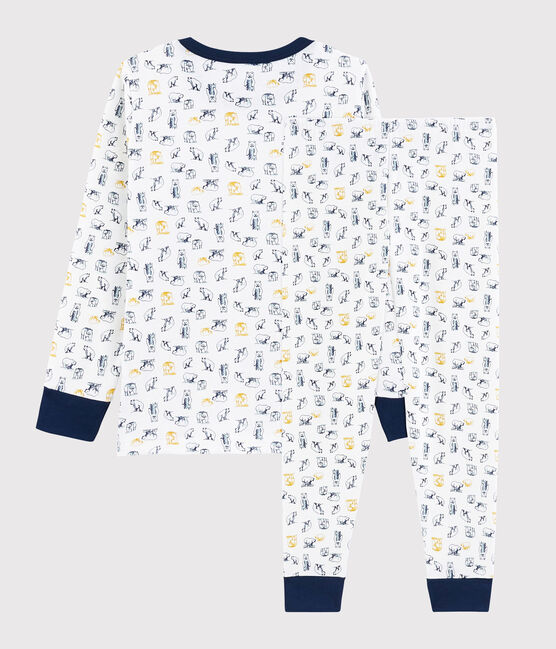 Pigiama orso polare bambino a costine bianco MARSHMALLOW/bianco MULTICO