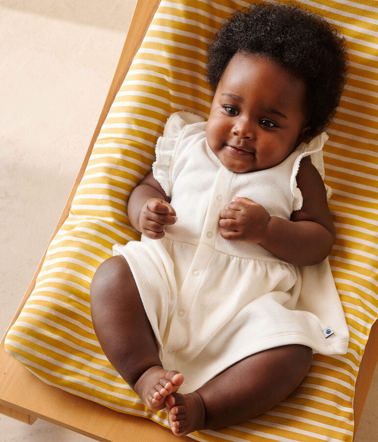 Abito a maniche corte a nido d'ape bianco e bloomer neonata bianco
