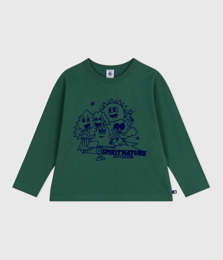 T-shirt a maniche lunghe in cotone con stampa bambina verde