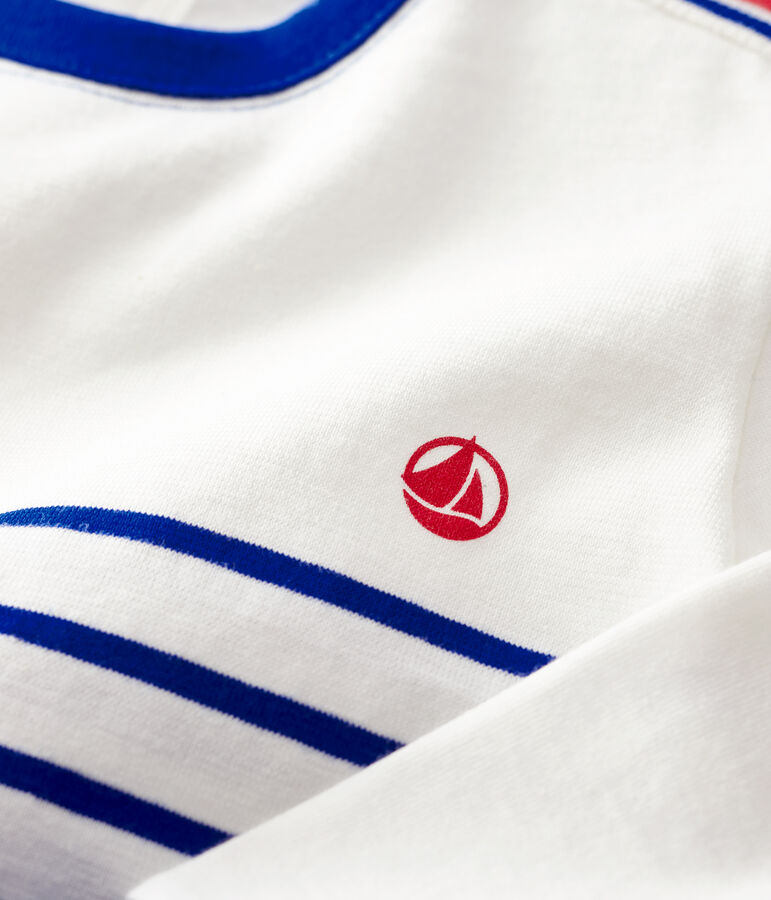 Felpa in jersey a righe beb&egrave; maschio bianco MARSHMALLOW/blu SURF