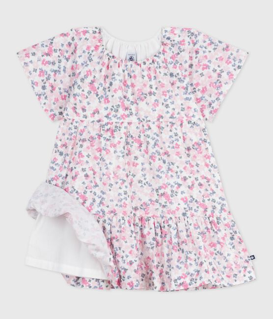 Abito a maniche corte in cotone fantasia bambina bianco MARSHMALLOW/bianco MULTICO