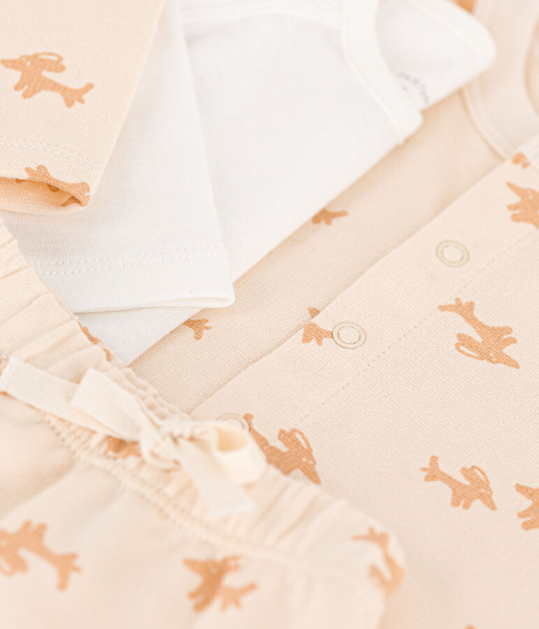 Completo in tessuto felpato con stampa per beb&egrave; ecru/beige