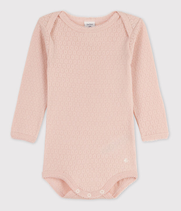 Body a maniche lunghe beb&egrave; in maglia traforata rosa