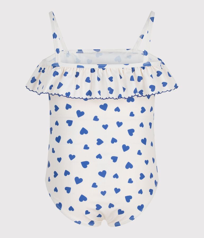 Costume da bagno intero con stampa a cuori bambina bianco/blu