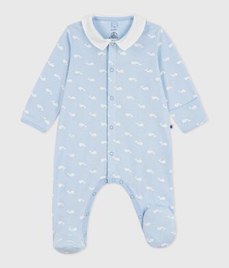 Pigiama neonato in cotone con colletto stampato con balena