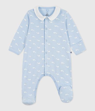 Pigiama neonato in cotone con colletto stampato con balena
