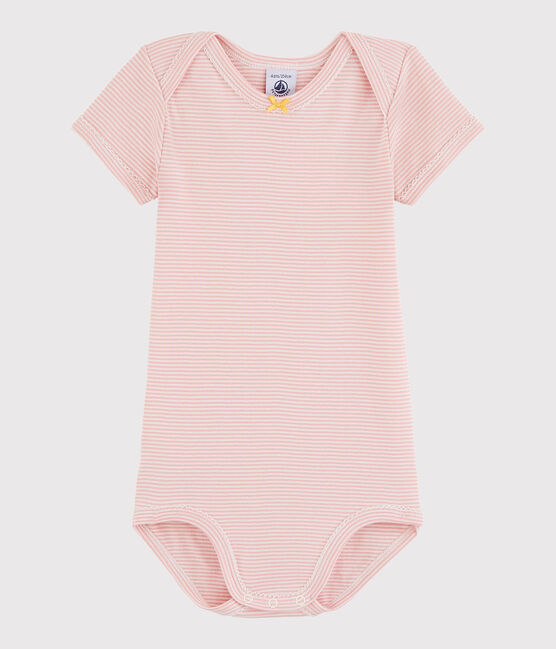 Body manica corta bebè femmina rosa CHARME/bianco MARSHMALLOW