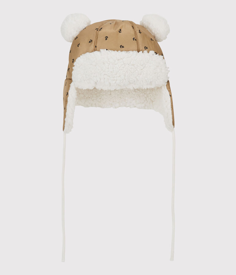 Cappello di pelliccia con paraorecchie impermeabile beb&egrave;. beige/blu