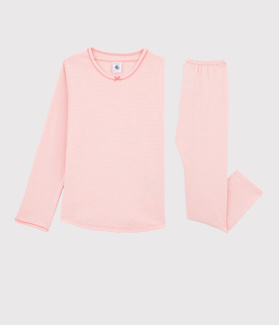 Pigiama millerighe bambina a costine rosa GRETEL/bianco MARSHMALLOW