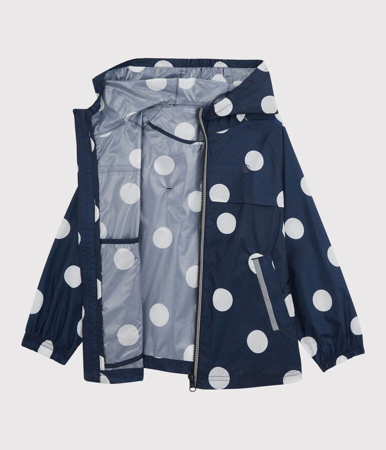 Giacca a vento lunghezza media in poliestere riciclato bambina blu MEDIEVAL/bianco MARSHMALLOW