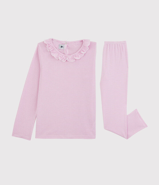 Pigiama a righe bambina in cotone e Lyocell rosa BOHEME/bianco MARSHMALLOW
