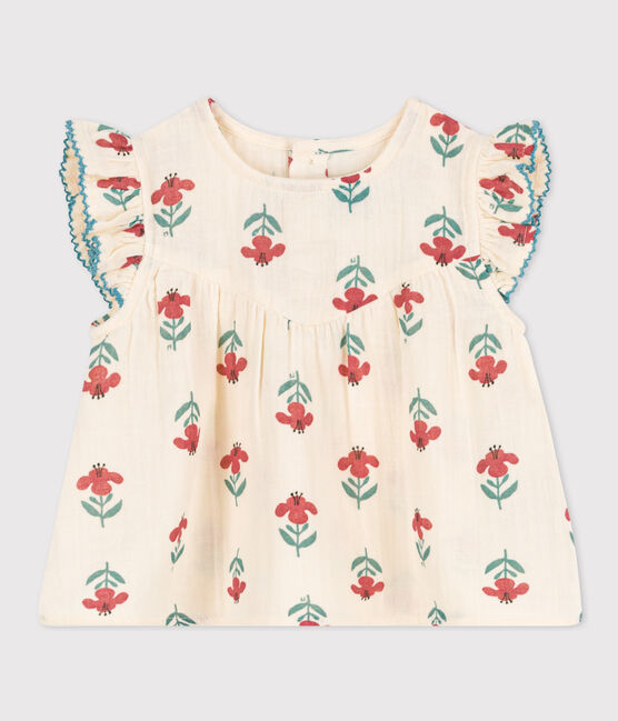 Blusa manica corta bebè in garza di cotone biologico stampato bianco AVALANCHE/ MULTICO