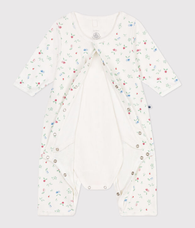 Bodyjama senza piedini in cotone con frutti neonato bianco/multicolore