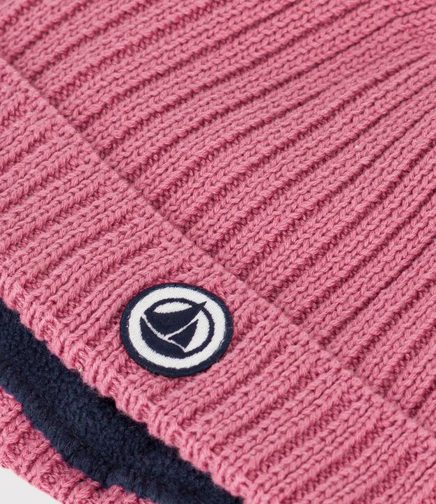 Berretto beb&egrave; in maglia foderato in pile rosa