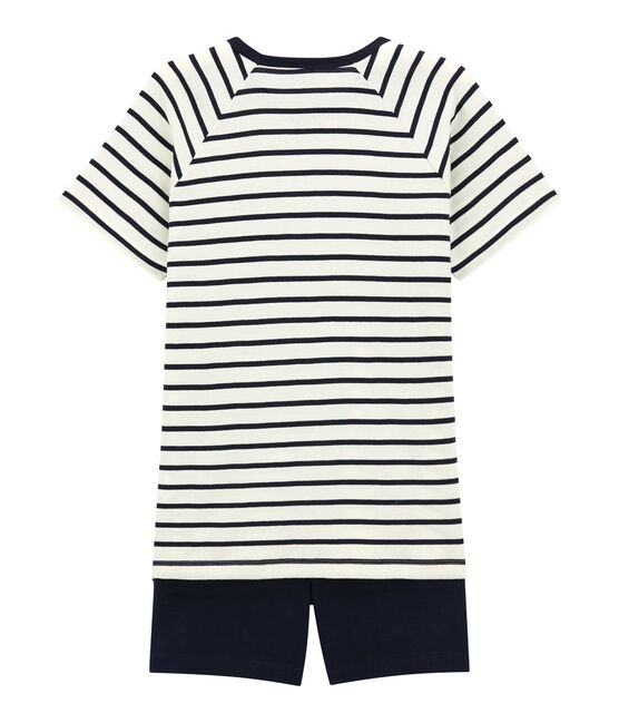 Pigiama corto ragazzo a costine bianco MARSHMALLOW/blu SMOKING