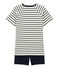 Pigiama corto ragazzo a costine bianco MARSHMALLOW/blu SMOKING