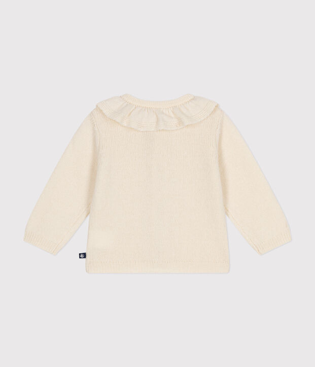 Cardigan con colletto in maglia con lana ecru