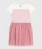 Abito a maniche corte in cotone e tulle bambina bianco MARSHMALLOW/rosa CHARME