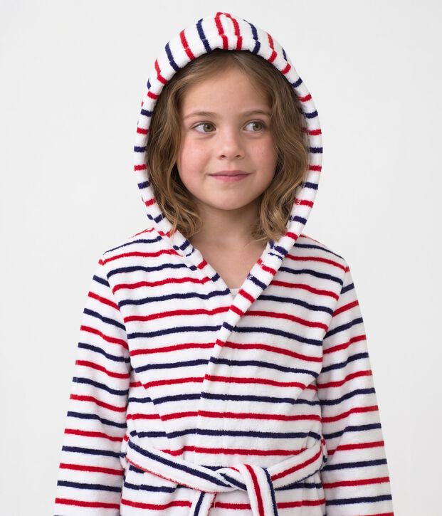 Accappatoio bambino in spugna di cotone a righe bianco/multicolore