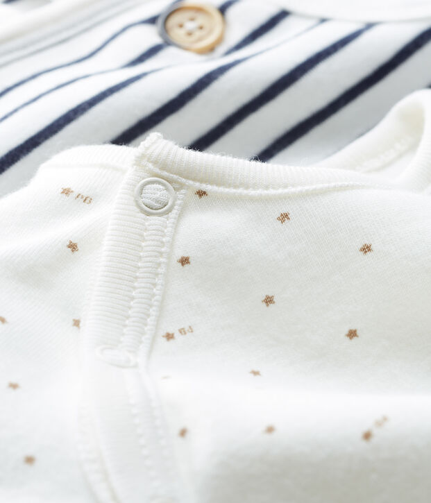 Completo 2 pezzi beb&egrave; a costine bianco/blu