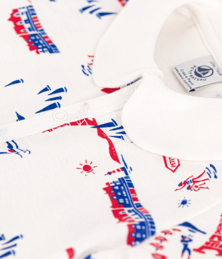 Tutina corta fantasia Parigi beb&egrave; in cotone bianco/multicolore