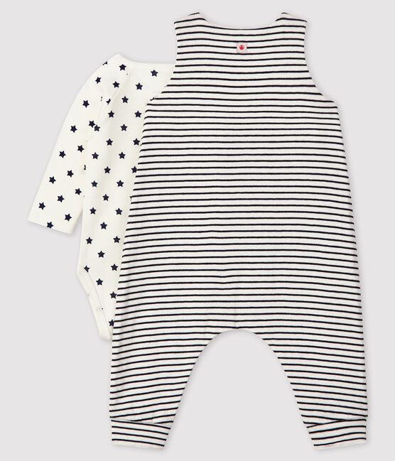 Completo 2 pezzi in tessuto tubico neonato bianco MARSHMALLOW/blu SMOKING