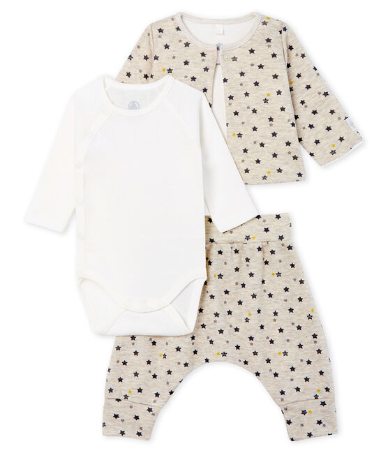 Completo tre pezzi bebè maschio in lana e cotone beige MONTELIMAR/bianco MULTICO