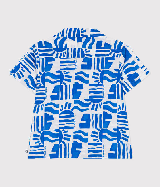 Camicia a maniche corte in cotone con stampa bambino blu MARSHMALLOW/ PORCELANA