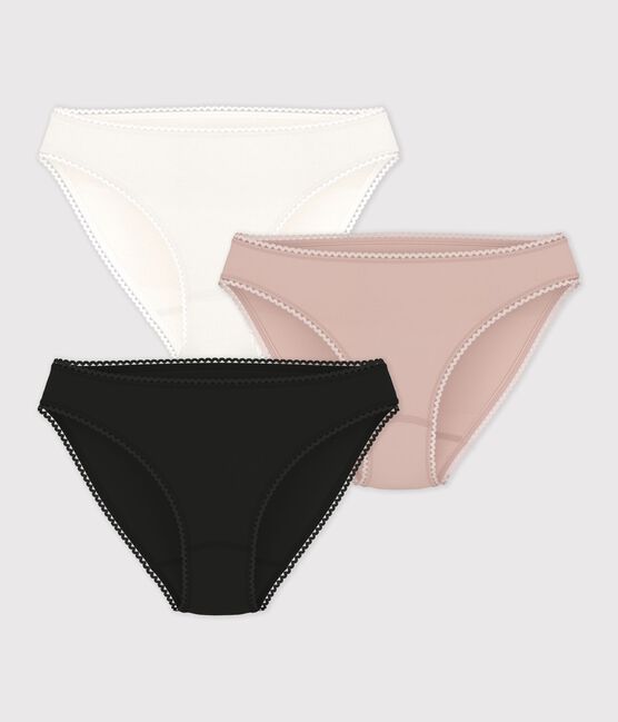 Set di 3 slip in cotone ed elastan tinta unita donna variante 1