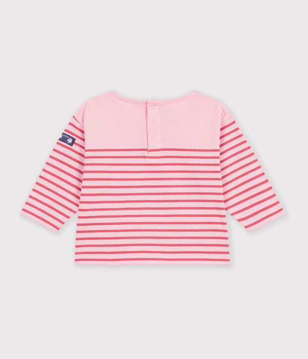T-shirt a maniche lunghe in cotone a righe neonato. rosa/rosa