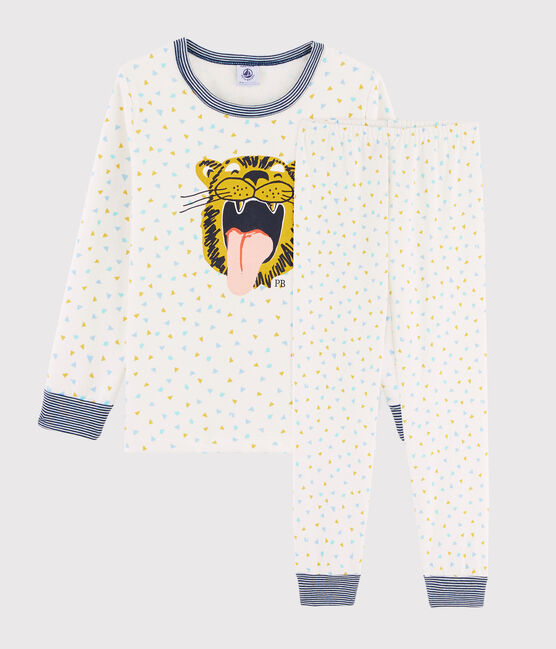 Pigiama bambino motivo tigre a costine bianco MARSHMALLOW/bianco MULTICO