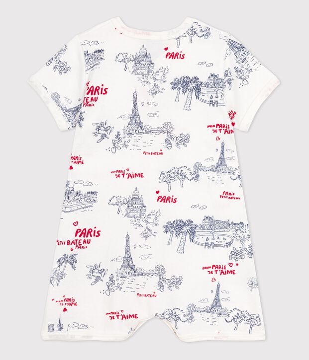 Tutina corta beb&egrave; in cotone Paris bianco/multicolore