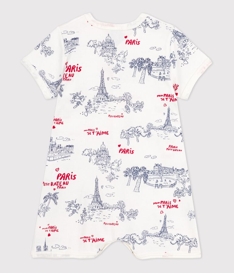 Tutina corta beb&egrave; in cotone Paris bianco MARSHMALLOW/bianco MULTICO