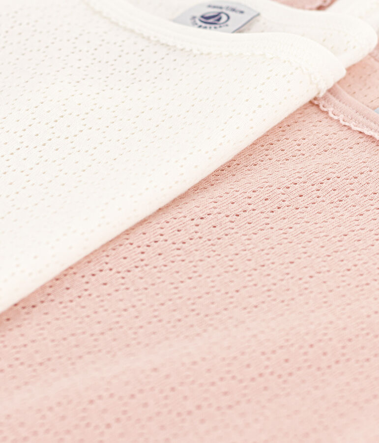 Confezione da 2 canottiere bambina con spalline in cotone traforato tinta unita multicolore