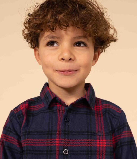 Camicia a quadri in flanella di cotone bambino blu SMOKING/bianco MULTICO